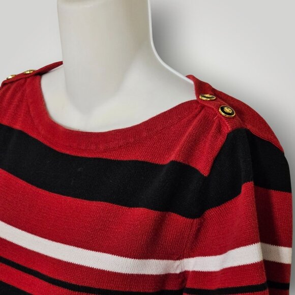 Chaps Classics Women’s M Red Black White Stripe 3/4 Sleeve Boat Neck Sweater - Picture 4 of 10